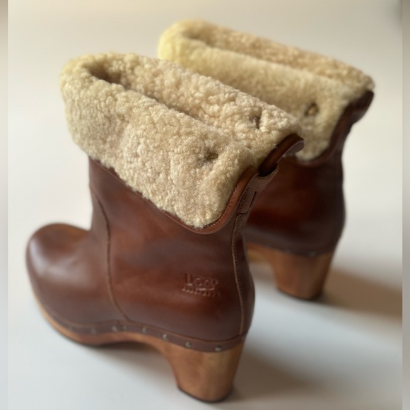 UGG LEATHER LYNNEA CLOG SHEARLING LINED BOOTS - Picture 3 of 7